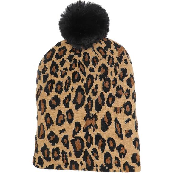 Winter Hat Leopard Print Unisex Cuffed Beanie Thick Knitted Warm Ski Cap - Picture 5 of 5